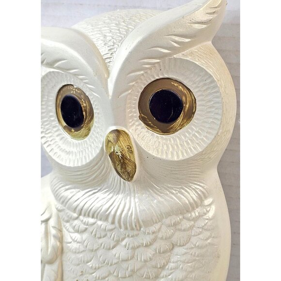 Vintage Chalkware White Owl Wall Plaques Hand-Painted Retro Mid Century Decor - Picture 7 of 12